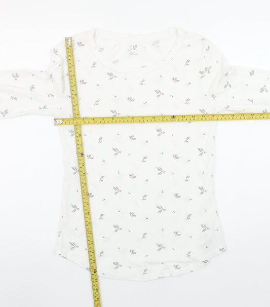 GAP Women's White Floral Long Sleeve Crew Neck Top Size M
