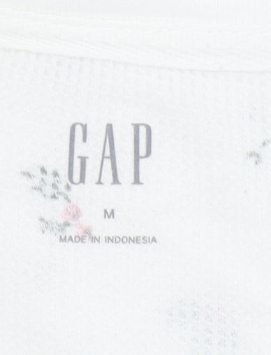 GAP Women's White Floral Long Sleeve Crew Neck Top Size M