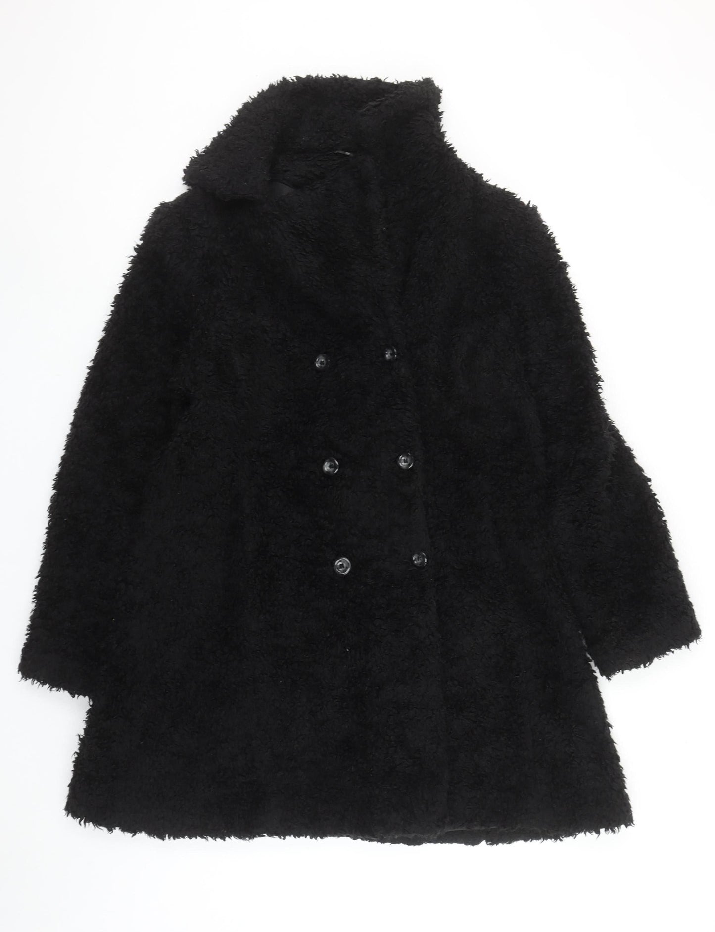 New Look Women's Black Faux Fur Long Overcoat Size 14