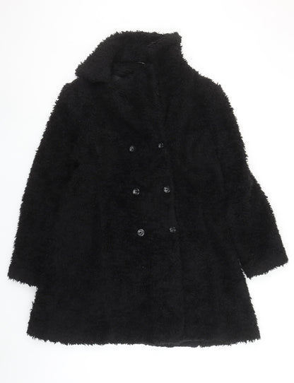New Look Women's Black Faux Fur Long Overcoat Size 14