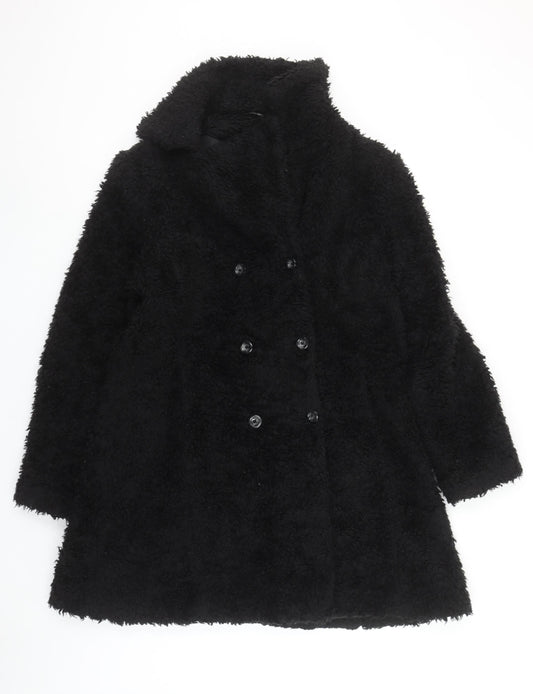 New Look Women's Black Faux Fur Long Overcoat Size 14