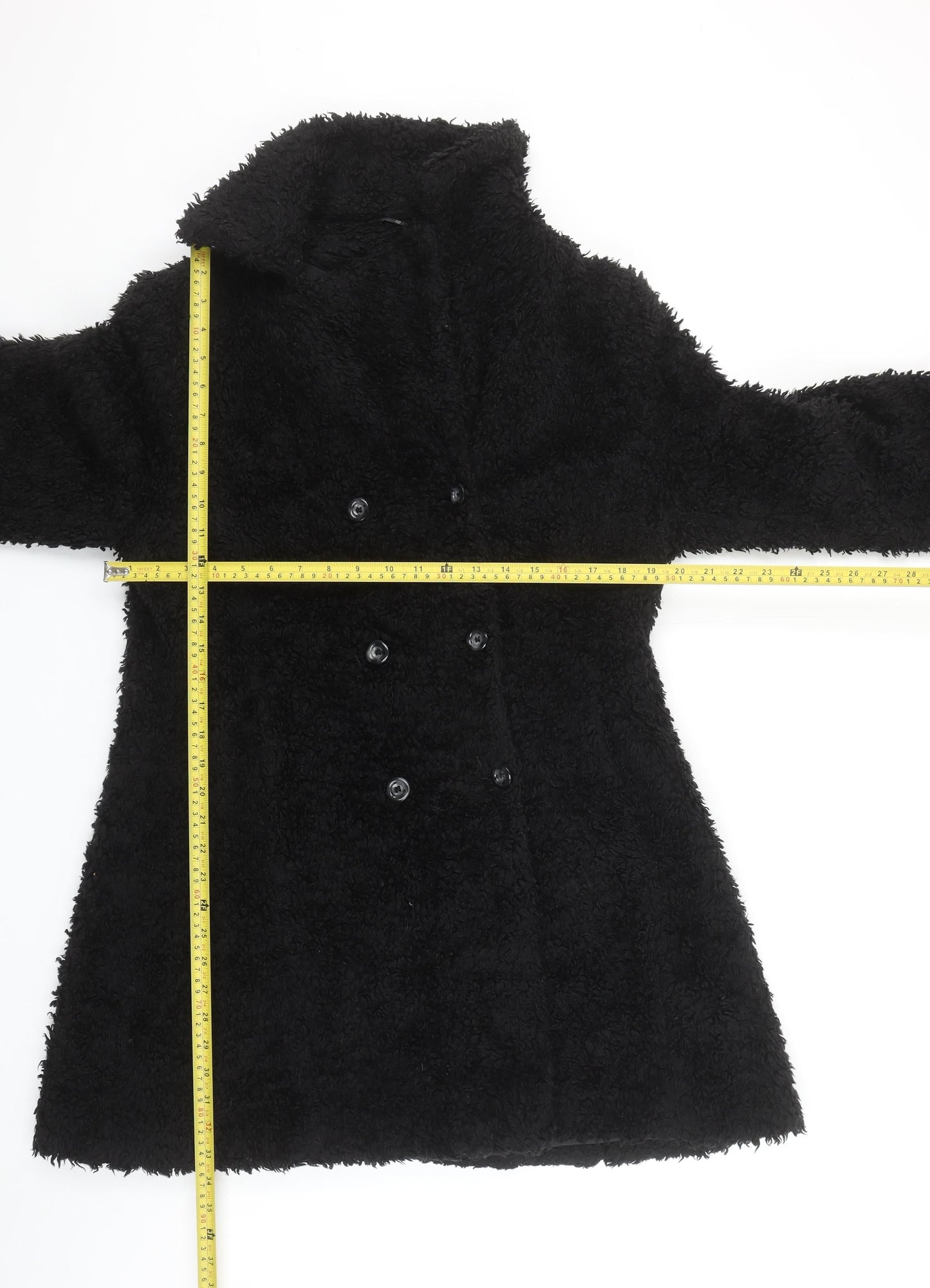 New Look Women's Black Faux Fur Long Overcoat Size 14