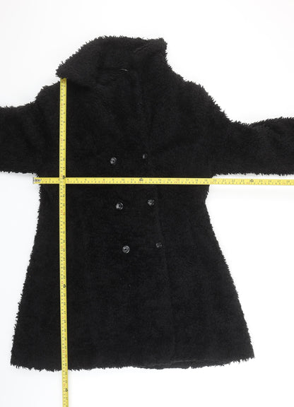 New Look Women's Black Faux Fur Long Overcoat Size 14
