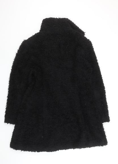 New Look Women's Black Faux Fur Long Overcoat Size 14