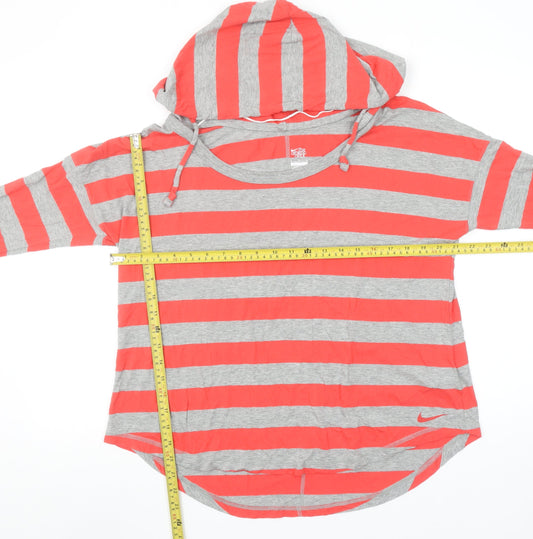 Nike Women’s Grey & Coral Stripe Hooded Pullover Hoodie Size L