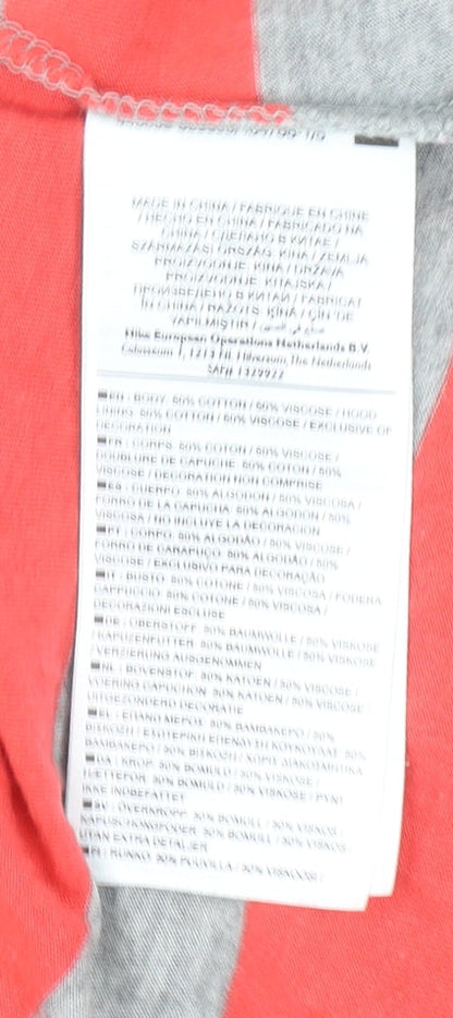 Nike Women’s Grey & Coral Stripe Hooded Pullover Hoodie Size L