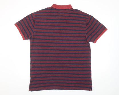 GANT Men's Red and Navy Striped 2XL Cotton Polo Shirt