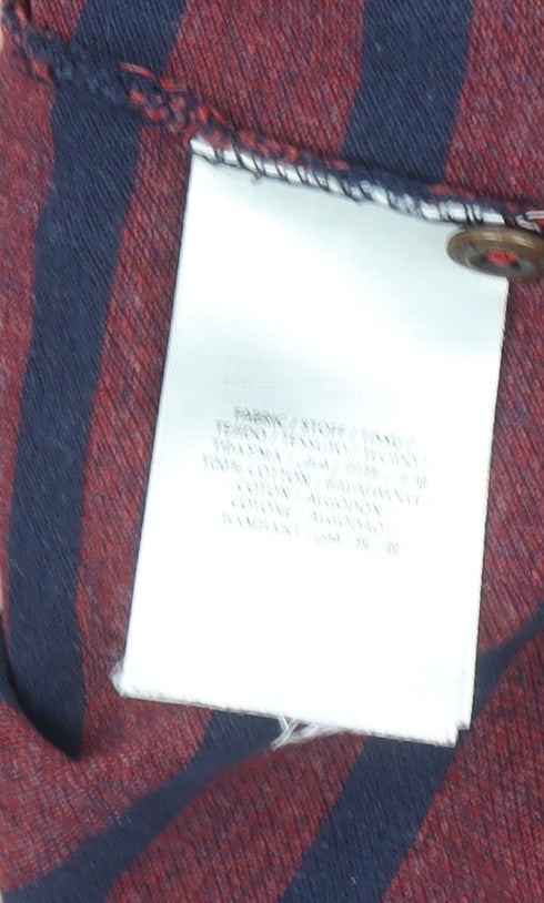 GANT Men's Red and Navy Striped 2XL Cotton Polo Shirt