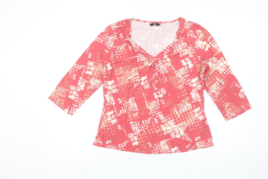 M&Co Womens Pink Geometric V-Neck 3/4 Sleeve Jersey T-Shirt Size 14