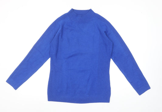 Bassini Women's Blue Mock Neck Long Sleeve Pullover Jumper Size S