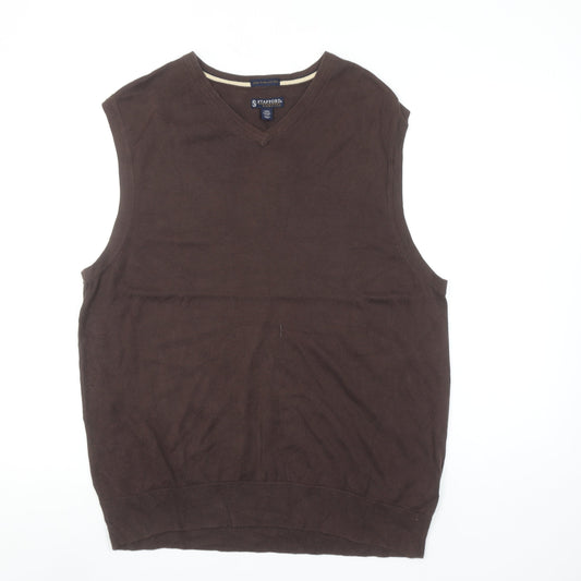 Stafford Men's Brown Cotton V-Neck Sleeveless Vest Jumper Size L