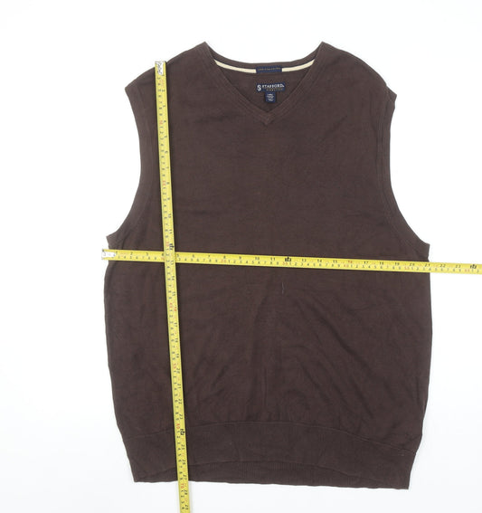 Stafford Men's Brown Cotton V-Neck Sleeveless Vest Jumper Size L