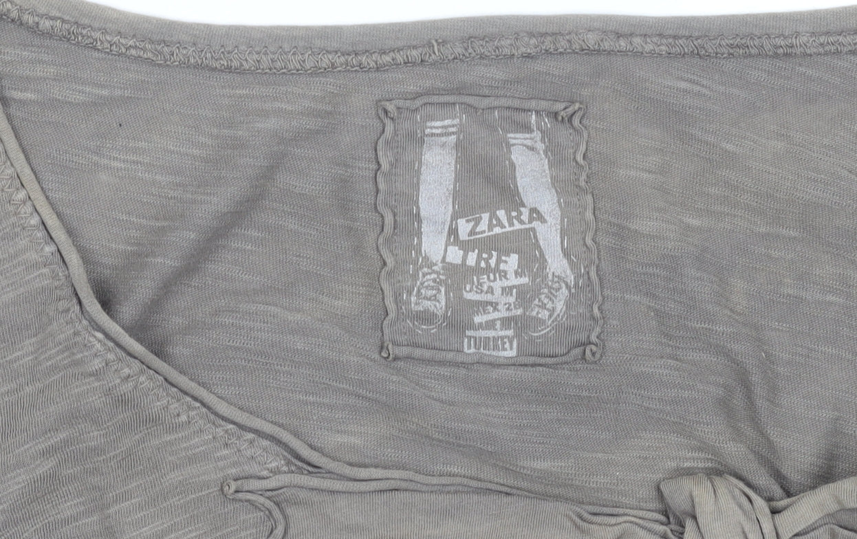 Womens UK Size M Zara Brown Basic T-Shirt