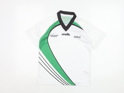 O'Neills Boys White Green LGFA Jersey 9-10 Years V-Neck Sports T-Shirt
