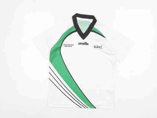 O'Neills Boys White Green LGFA Jersey 9-10 Years V-Neck Sports T-Shirt