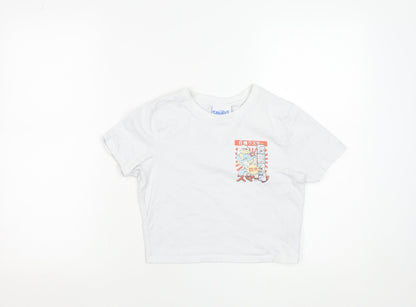 Womens UK Size S The Smurfs White Cropped T-Shirt