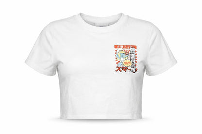 Womens UK Size S The Smurfs White Cropped T-Shirt