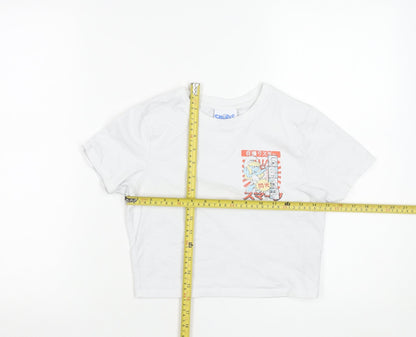 Womens UK Size S The Smurfs White Cropped T-Shirt