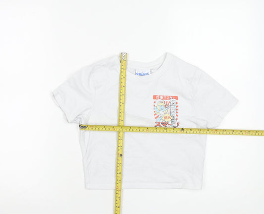 Womens UK Size S The Smurfs White Cropped T-Shirt