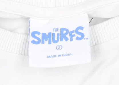 Womens UK Size S The Smurfs White Cropped T-Shirt