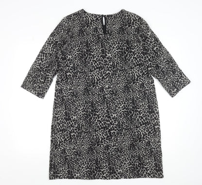 Gallery Women Black Leopard Print Shift Dress Size 16 3/4 Sleeve