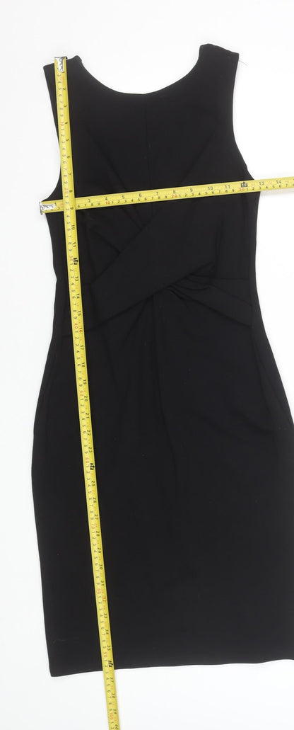 Topshop Women’s Black Sheath Sleeveless Ruched Knee Length Dress Size 8