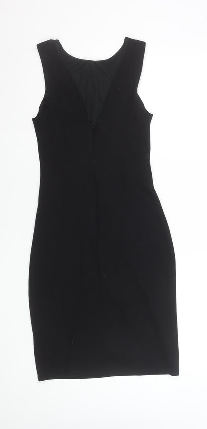 Topshop Women’s Black Sheath Sleeveless Ruched Knee Length Dress Size 8