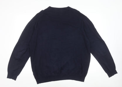 Bugatti Men's Blue 2XL V-Neck Cotton Jumper