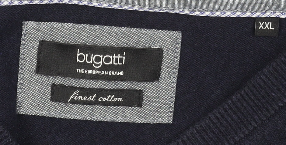 Bugatti Men's Blue 2XL V-Neck Cotton Jumper