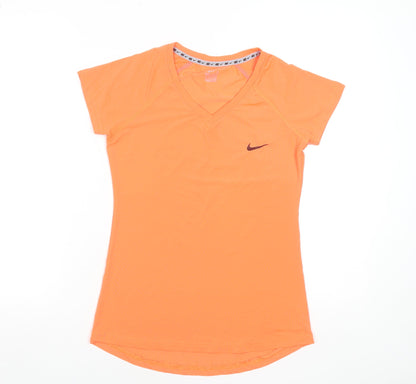 Nike Womens Orange Dri-FIT V-Neck Short Sleeve T-Shirt Size S