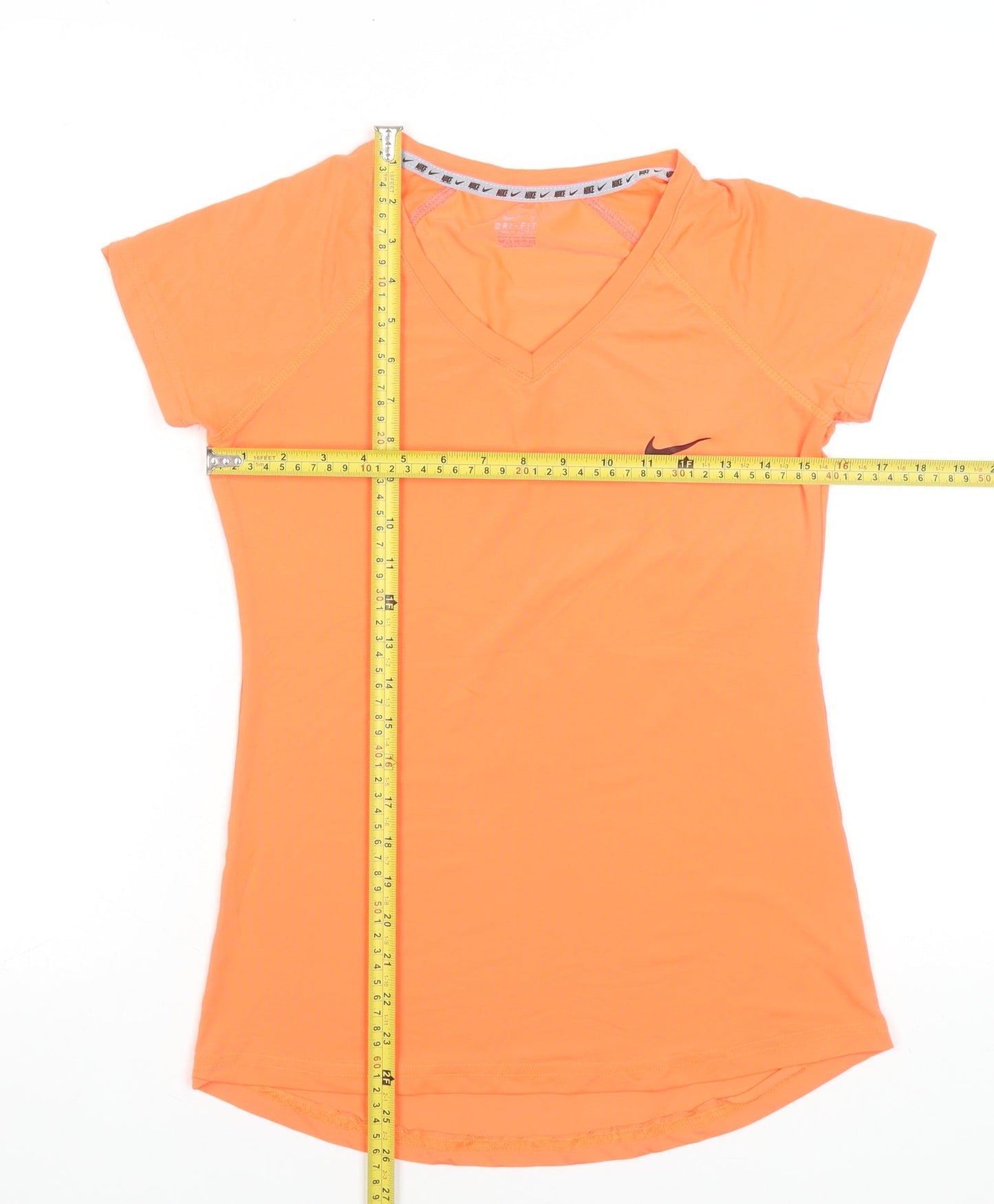 Nike Womens Orange Dri-FIT V-Neck Short Sleeve T-Shirt Size S