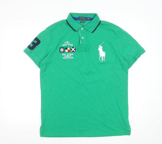 Ralph Lauren Men's Green Polo Shirt L Custom Slim Fit Embroidered