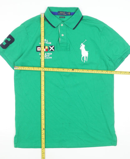 Ralph Lauren Men's Green Polo Shirt L Custom Slim Fit Embroidered