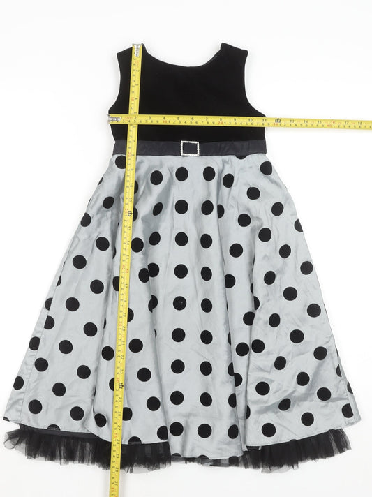 St. Bernard for Dunnes Girls Black & Silver Polka Dot Fit & Flare Dress Age 7