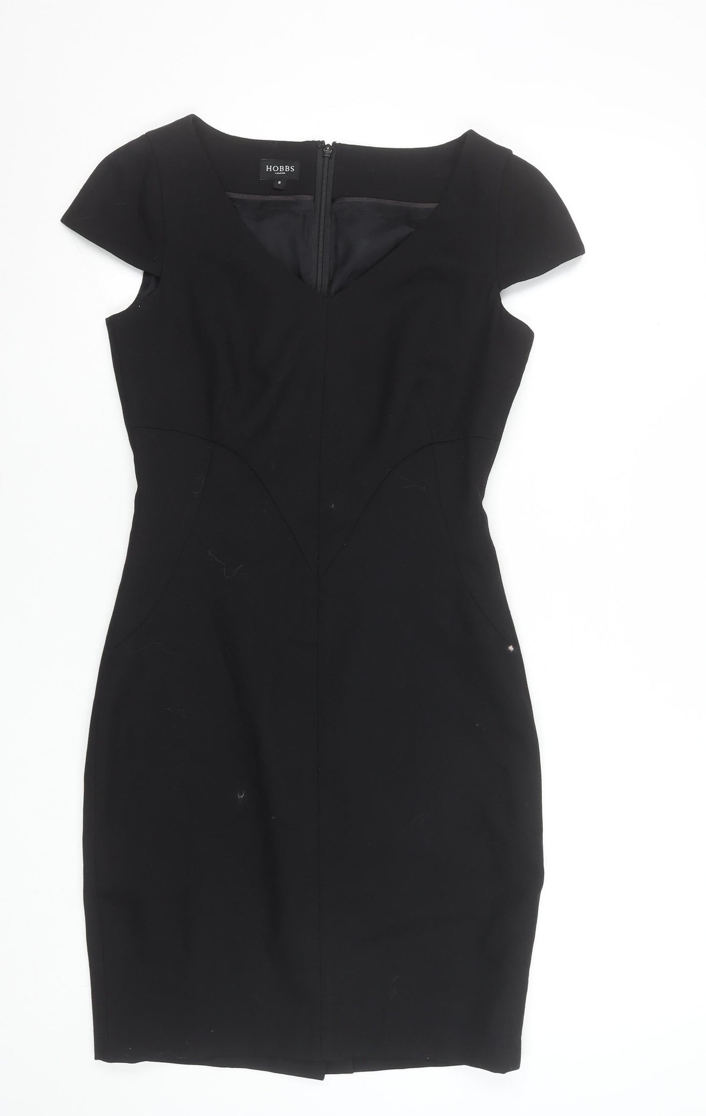 Hobbs Women Black Wool Sheath Dress Size 8 V-Neck Formal Workwear
