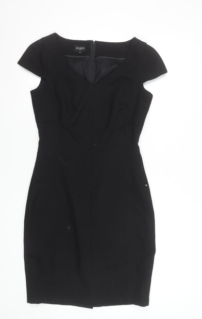 Hobbs Women Black Wool Sheath Dress Size 8 V-Neck Formal Workwear