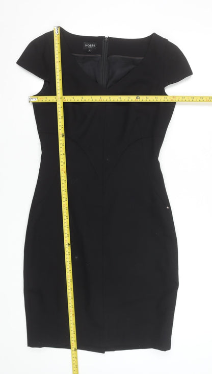 Hobbs Women Black Wool Sheath Dress Size 8 V-Neck Formal Workwear