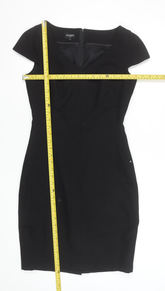 Hobbs Women Black Wool Sheath Dress Size 8 V-Neck Formal Workwear