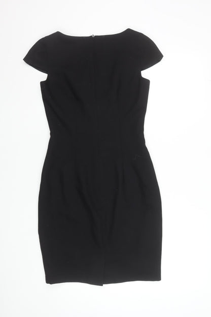 Hobbs Women Black Wool Sheath Dress Size 8 V-Neck Formal Workwear