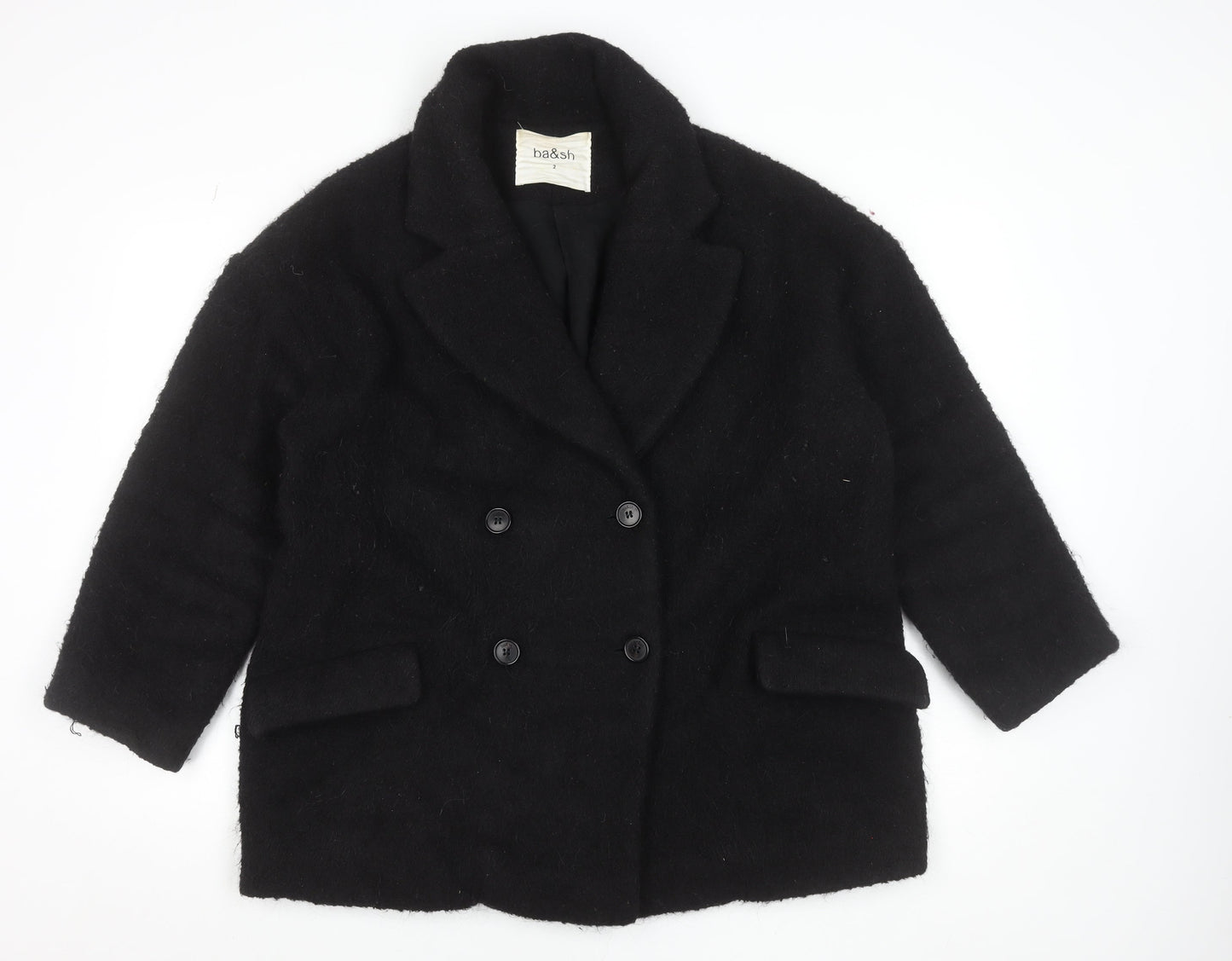 ba&sh Women's Black Wool Blend Pea Coat Size 12 Lined Button Classic