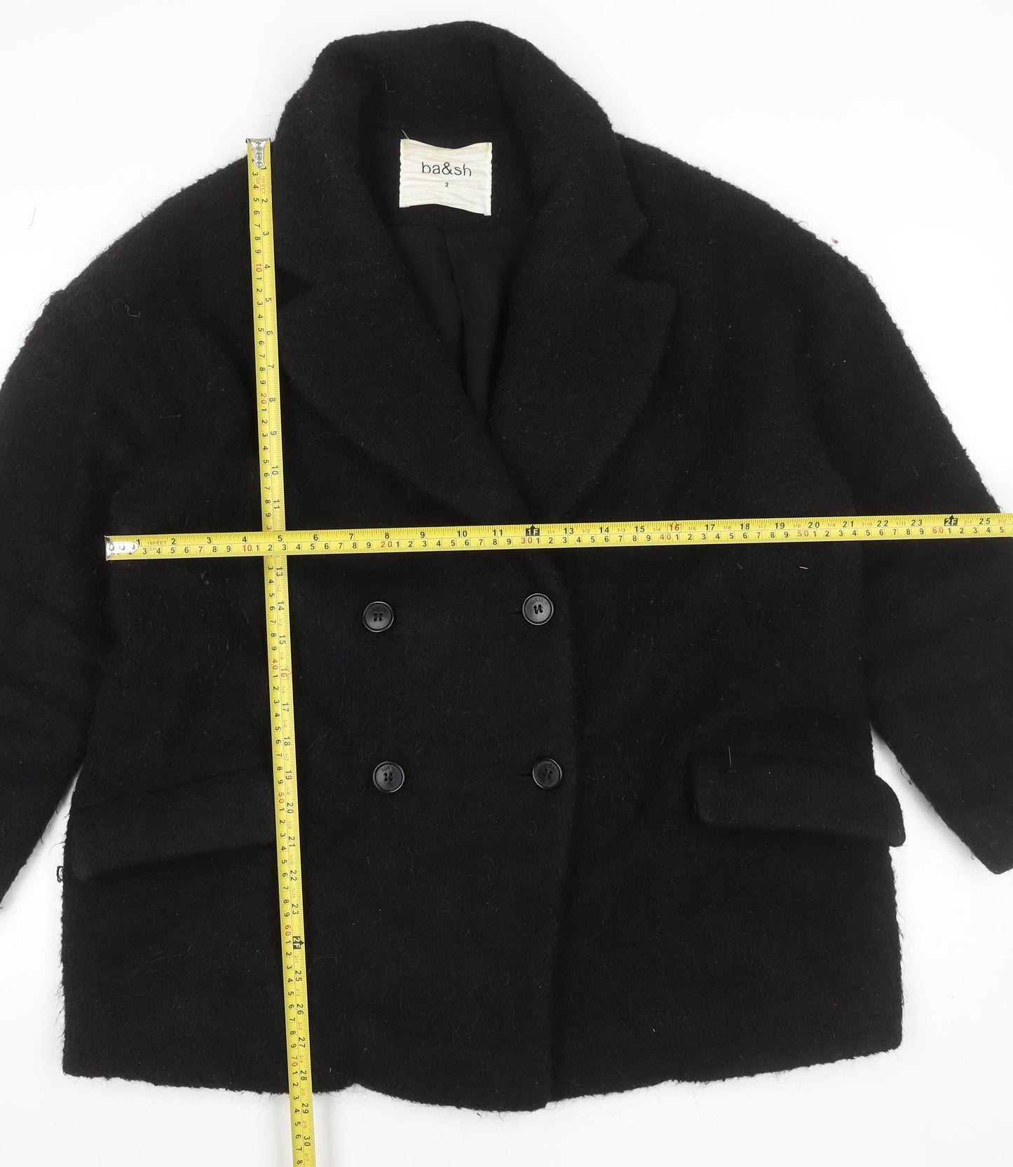 ba&sh Women's Black Wool Blend Pea Coat Size 12 Lined Button Classic