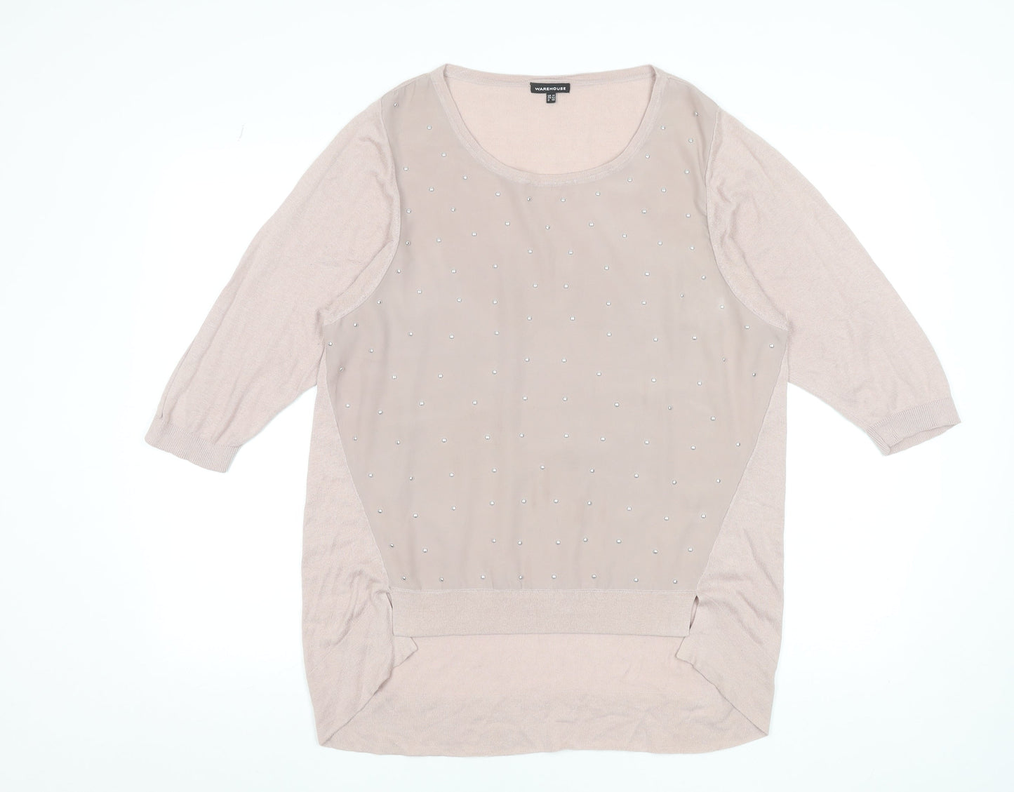 Womens UK Size 14 Warehouse Beige Basic T-Shirt