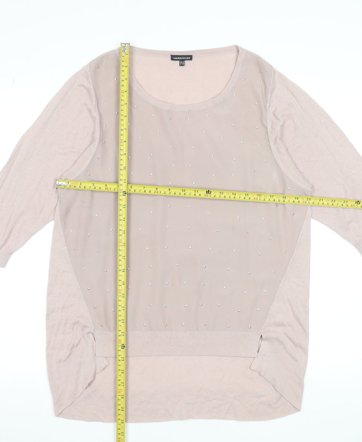 Womens UK Size 14 Warehouse Beige Basic T-Shirt