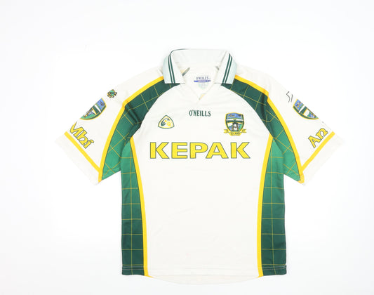 O'Neills Boys White Green Football Jersey 13-14 Years Collared Sports Top