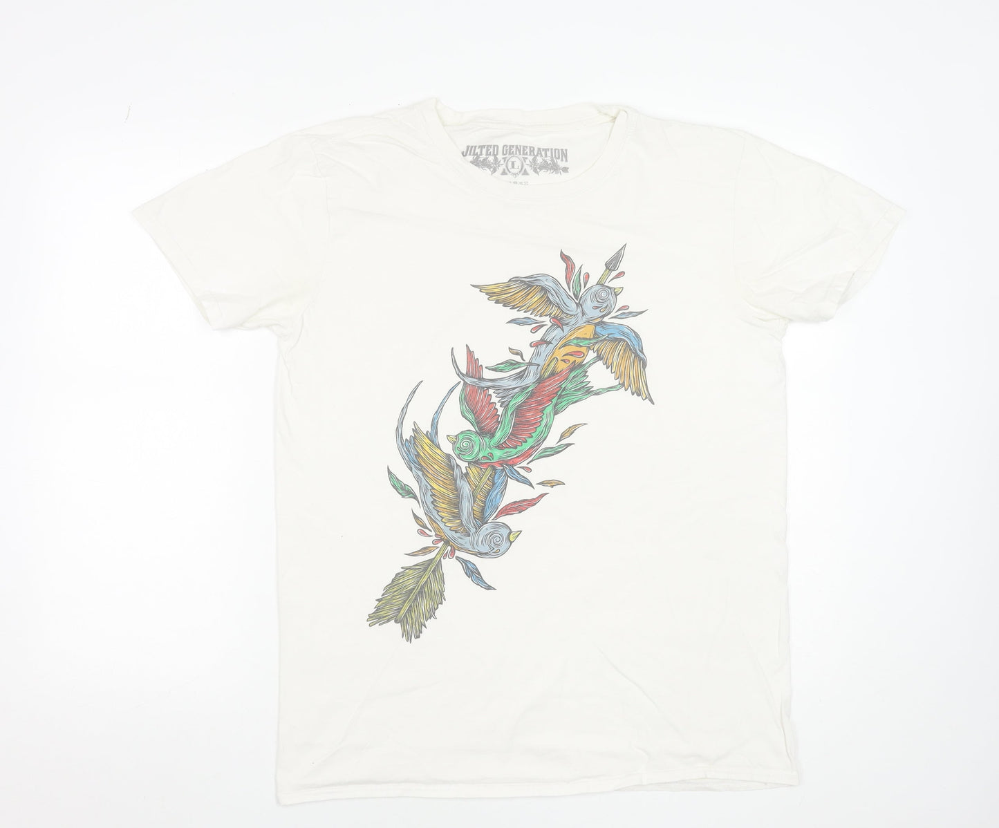 Jilted Generation Men's White Cotton Graphic Bird Art T-Shirt L