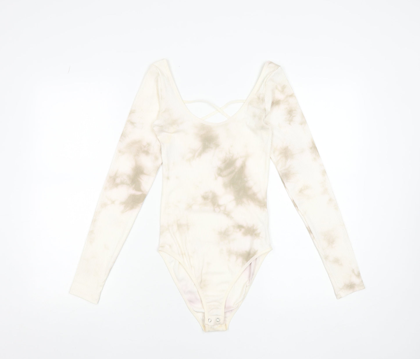 Stradivarius Womens Beige Tie Dye Long Sleeve Bodysuit Size 12