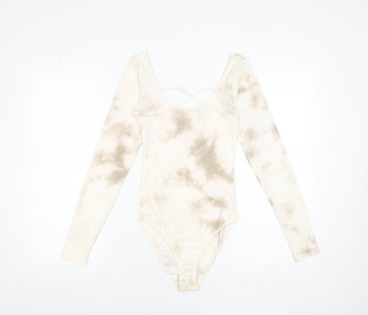 Stradivarius Womens Beige Tie Dye Long Sleeve Bodysuit Size 12