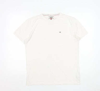 Tommy Jeans Men's White Regular Fit Logo Crew Neck T-Shirt Size M