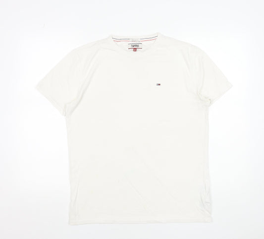 Tommy Jeans Men's White Regular Fit Logo Crew Neck T-Shirt Size M