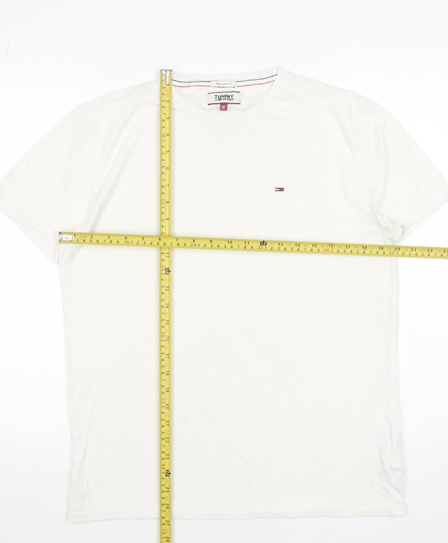 Tommy Jeans Men's White Regular Fit Logo Crew Neck T-Shirt Size M